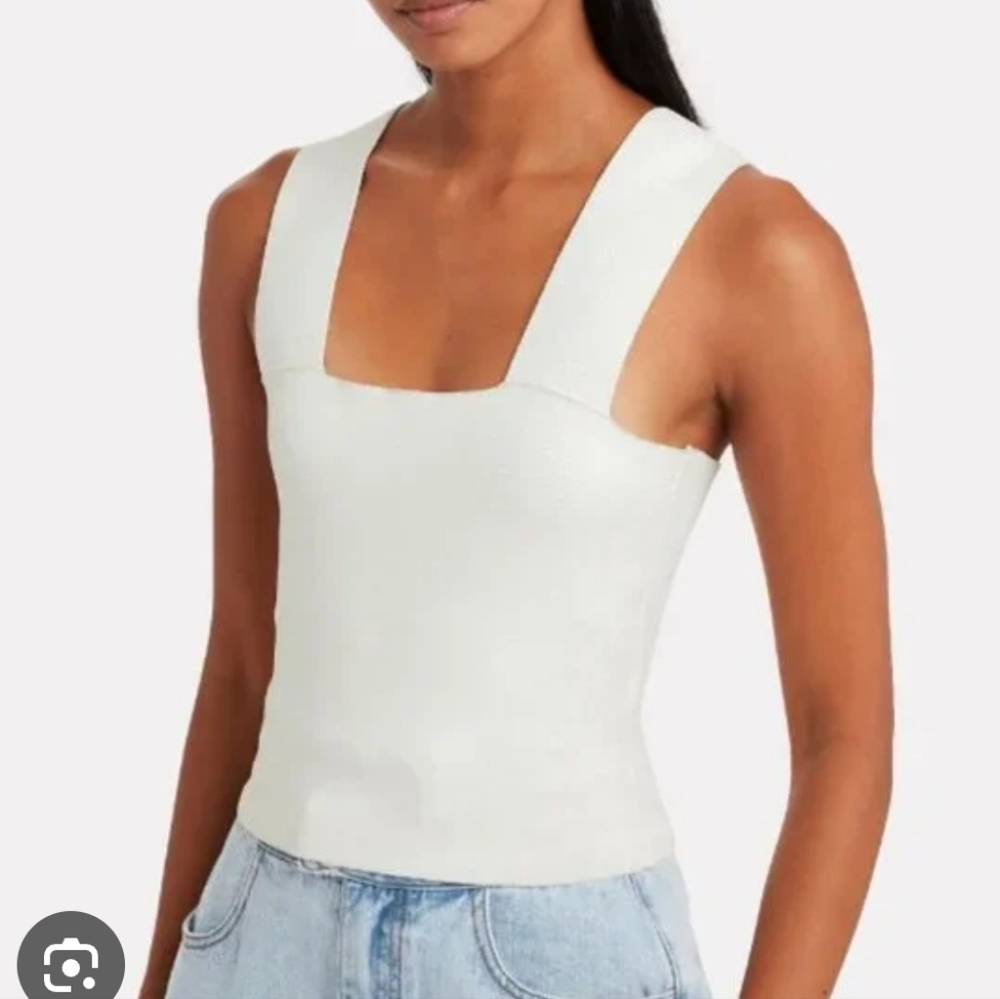 A.L.C. Square Neck Ribbed Knit  Stretch White Top Lia Crop Tank size Small ALC